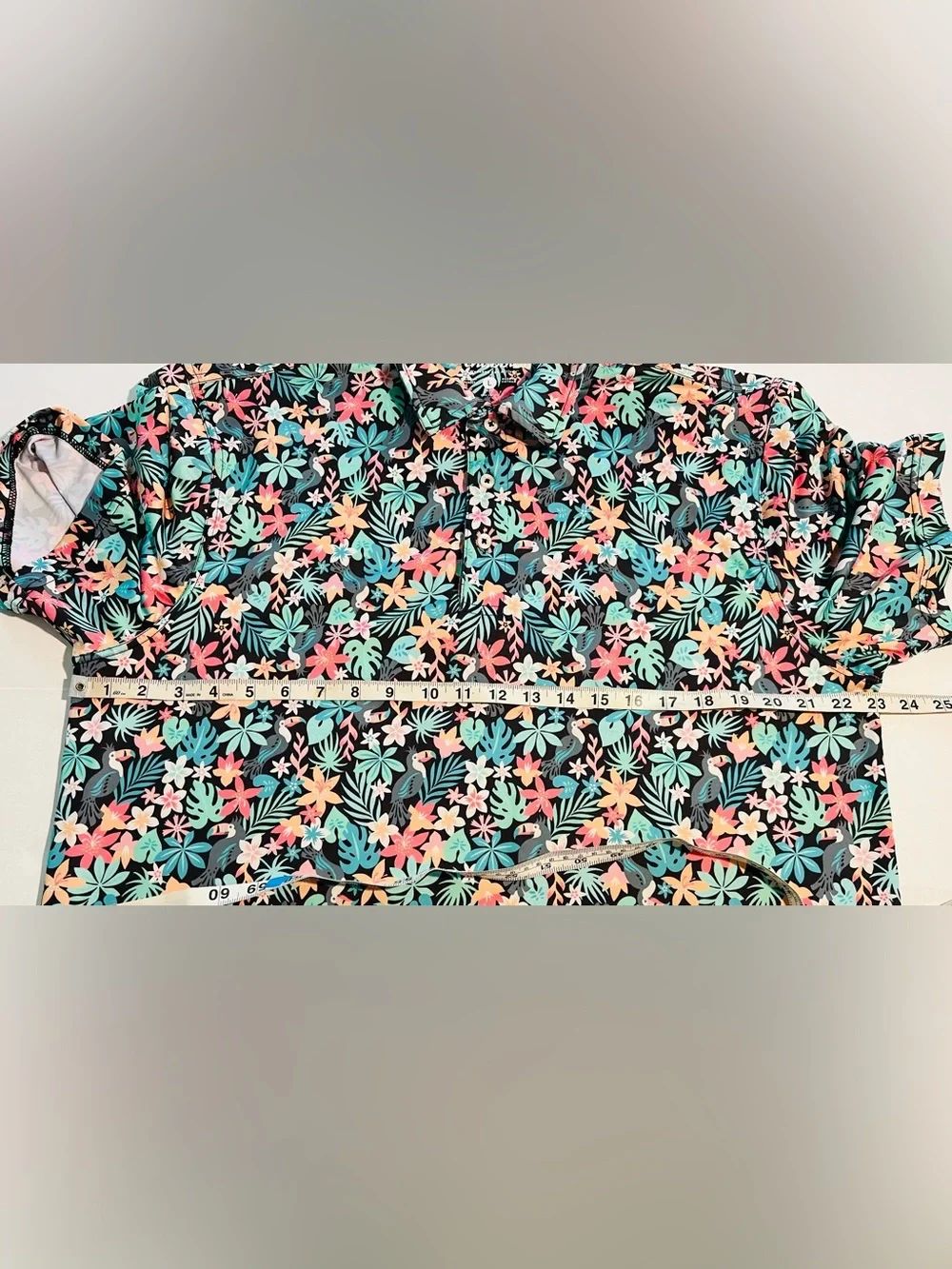 Chubbies Performance Polo Mens The Bloomerang Floral Toucan Tropical Hawaiian L
